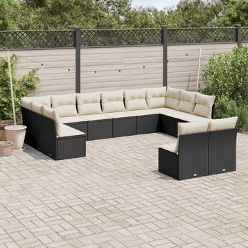 vidaXL 12-delige Loungeset met kussens poly rattan zwart, Verzenden, Loungeset