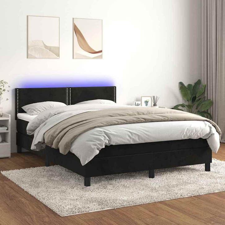 vidaXL Boxspring met matras en LED fluweel zwart 140x200 cm, Maison & Meubles, Chambre à coucher | Lits, Envoi