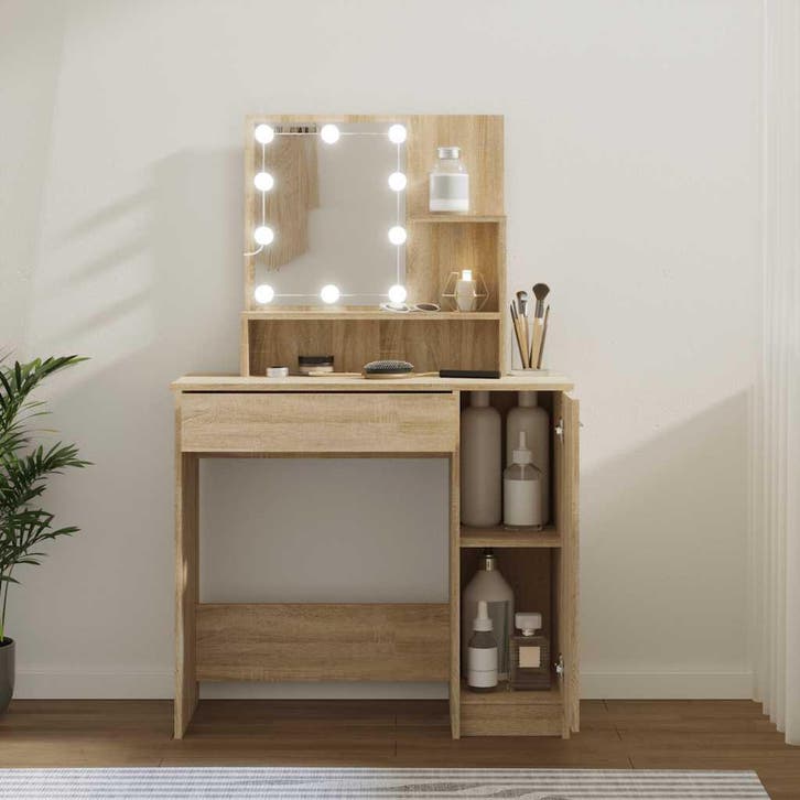 vidaXL Kaptafel met LED-verlichting 86,5x35x136 cm sonoma, Huis en Inrichting, Tafelonderdelen, Nieuw, Verzenden