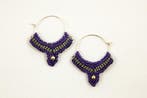 Macramé Oorringen - Donker Paars / Grijs - Handgemaakt va.., Ophalen of Verzenden, Nieuw