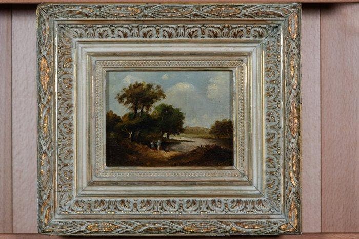 Hollandse School (XIX) - Hollands Landschap met Figuren (No, Antiquités & Art, Art | Peinture | Classique