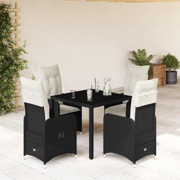 vidaXL 5-delige Bistroset met kussens poly rattan zwart, Verzenden, Nieuw