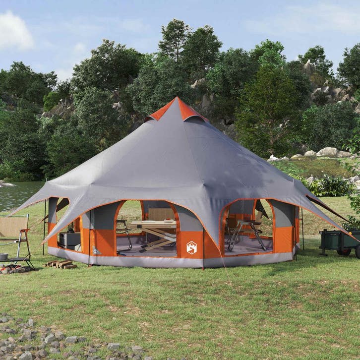 vidaXL Familietent 10-persoons Grijs en Oranje, Caravanes & Camping, Tentes, Envoi