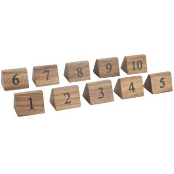 Tafelnummers | Hout | 1 t/m 10 | 10 Stuks | 35x35x55(h)mm, Verzenden, Nieuw in verpakking
