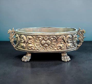 Jardinière - Néo-gothique - Laiton argenté - Gargouilles, Antiquités & Art