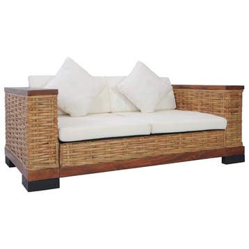 vidaXL Tweezitsbank met kussens natuurlijk rattan bruin, Huis en Inrichting, Verzenden, Nieuw