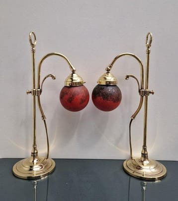 Set Franse Art Nouveau stijl Tafellampen - Pâte de verre -, Antiek en Kunst