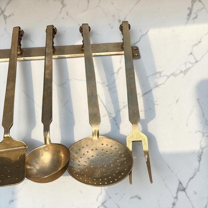 Kitchen Utensil Set (5 Pieces) - Serveergerei (5) - Messing, Antiquités & Art, Antiquités | Ustensiles de cuisine