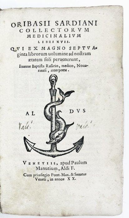 Oribasio - Collectorum Medicinalium - 1555, Antiquités & Art, Antiquités | Livres & Manuscrits