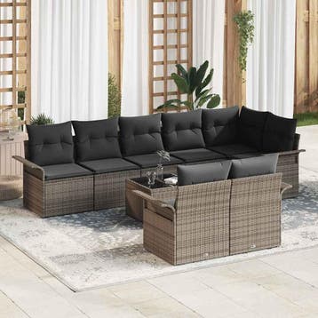 vidaXL Tuinbank Set 9 st Grijs poly rattan, Verzenden