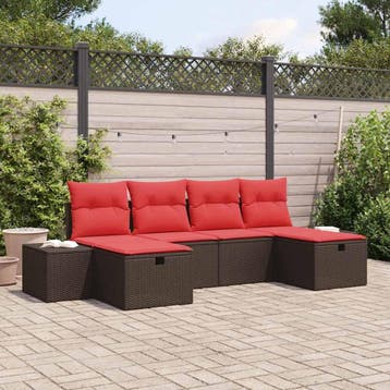 vidaXL Tuinbank Set 6 st Bruin poly rattan, Verzenden, Nieuw