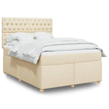 vidaXL Boxspring met matras stof crèmekleurig 160x200 cm, Verzenden, Nieuw
