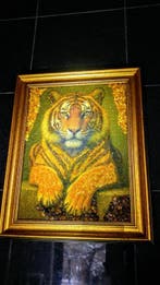 Baltische amber mozaïekafbeelding - ,,Tijger,, - Barnsteen -