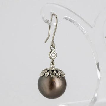 Oorbellen - 18 karaat Witgoud Diamant (Natuurlijk) - Parel