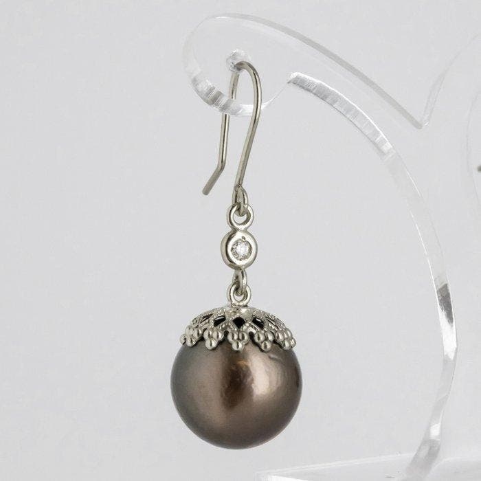Oorbellen - 18 karaat Witgoud Diamant (Natuurlijk) - Parel, Bijoux, Sacs & Beauté, Boucles d'oreilles