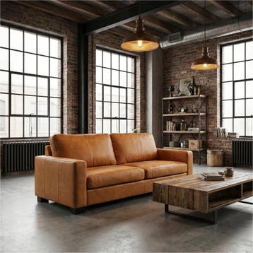 Leren bank Energy - 3 zits - Kenia Cognac (cognac) - Poten, Ophalen of Verzenden