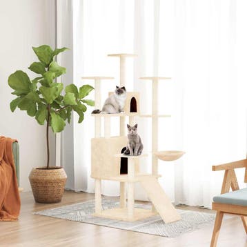 vidaXL Kattenmeubel met sisal krabpalen 154 cm crèmekleurig, Verzenden