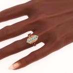 Bague - 18 carats Or rose - Perle - turquoise, antique 1880, Handtassen en Accessoires, Nieuw