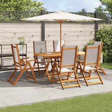 vidaXL 7-delige Tuinset massief acaciahout en textileen, Verzenden, Nieuw, Tuinset