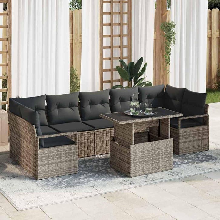vidaXL Tuinbank Set met opslag 8 pcs Grijs Poly rattan, Tuin en Terras, Tuinsets en Loungesets, Nieuw, Verzenden