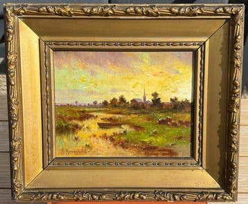 Enrico Meneghelli (1853-1912) - Paesaggio con barca