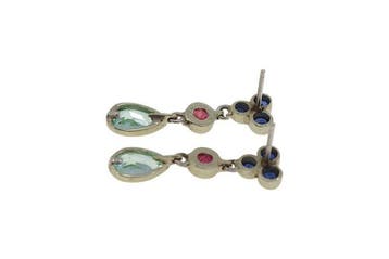 Oorbellen - 9 kt. Witgoud - 3.20ct. tw. Topaas - Saffier, Nieuw