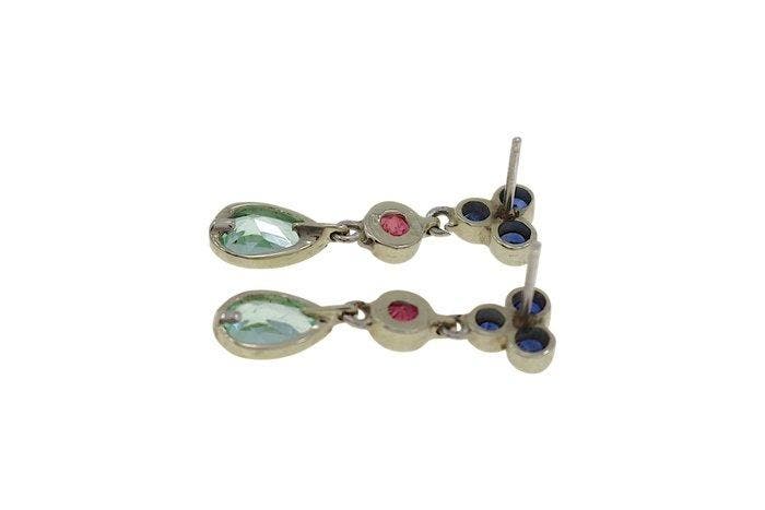 Oorbellen - 9 kt. Witgoud - 3.20ct. tw. Topaas - Saffier, Handtassen en Accessoires, Oorbellen