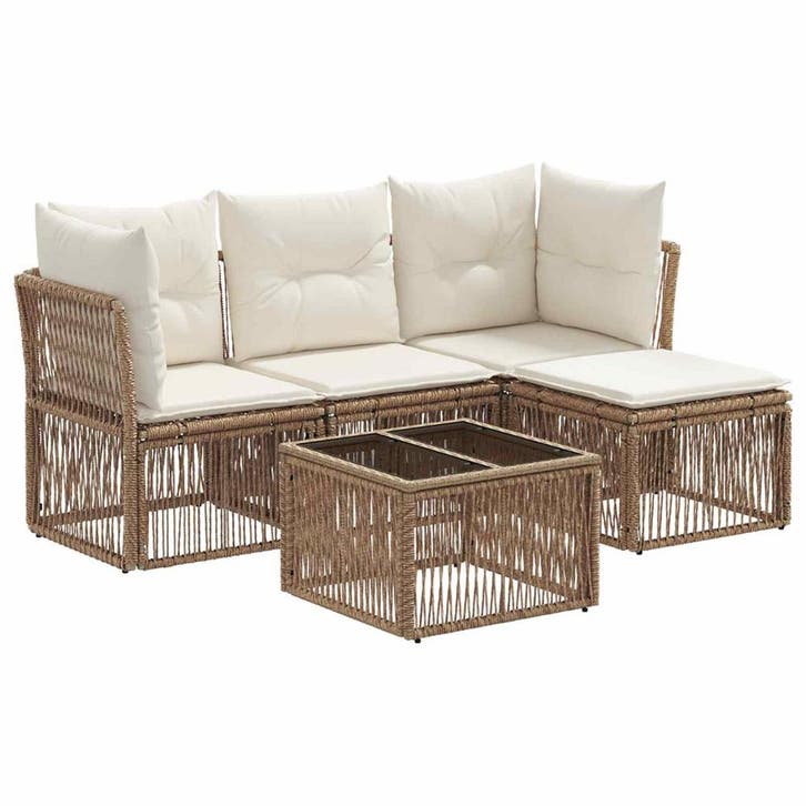 vidaXL Tuinbank Set 5 pcs Beige poly rattan, Tuin en Terras, Tuinsets en Loungesets, Nieuw, Verzenden