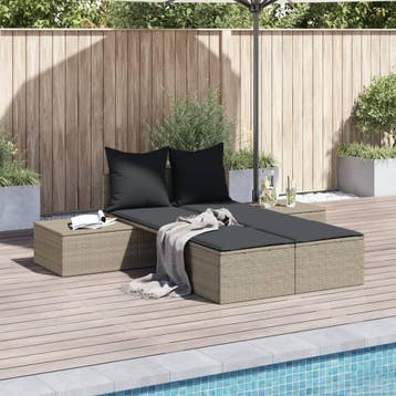 vidaXL Ligbed 2-persoons met kussens poly rattan lichtgrijs, Verzenden