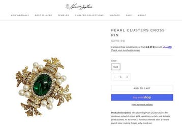 Kenneth Jay Lane - Plaqué or, Pearl Clusters Byzantine Cross, Nieuw