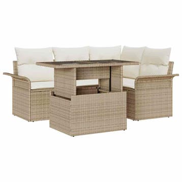 vidaXL Tuinbank Set 5 st Beige [Synthetisch]: Poly Riet, Verzenden, Nieuw