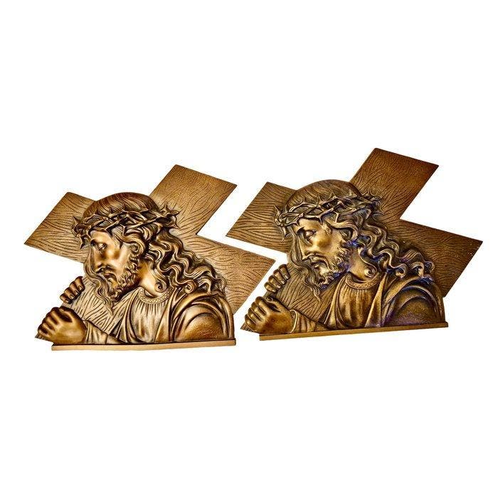 M. Thomas - Paar antieke bronzen reliëfs - Kruiswegstaties -, Antiek en Kunst, Kunst | Niet-Westerse kunst