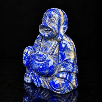 3D handgesneden lapis lazuli lachende Boeddha Edelsnijwerk -