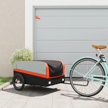 vidaXL Fietstrailer 45 kg ijzer zwart en oranje, Verzenden, Nieuw