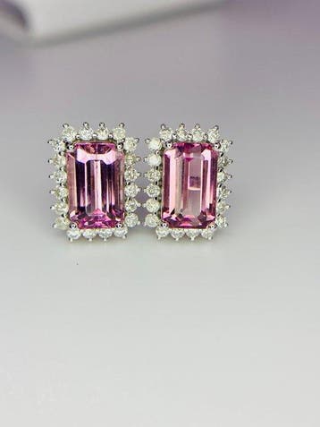 Oorbellen - 14 karaat Witgoud - 4.41ct. tw. Toermalijn -