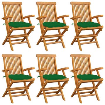 vidaXL Klapstoelen met groene kussens, 6 stuks, massief, Verzenden, Nieuw