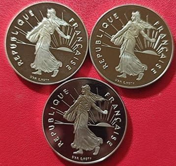 France. 5 Francs 1999, 2000 et 2001 Semeuse (lot de 3