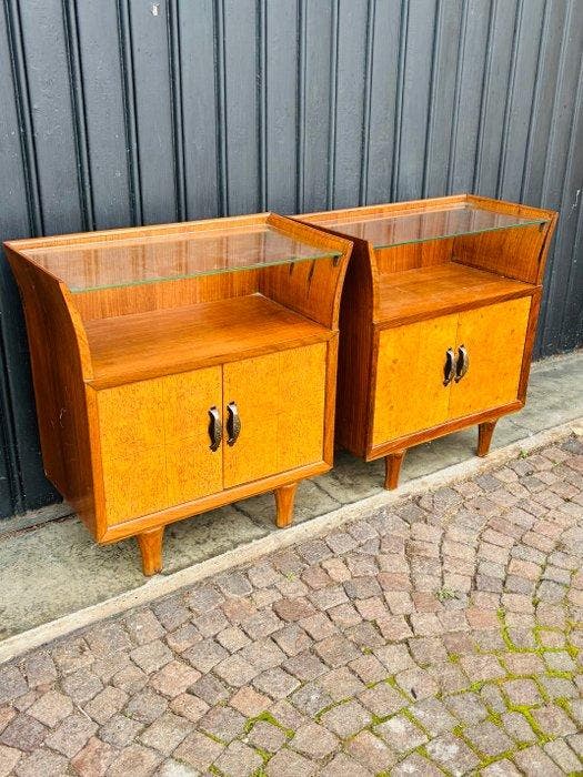 Table de chevet - Bois, Verre - Tables de chevet Art déco, Antiek en Kunst, Kunst | Designobjecten