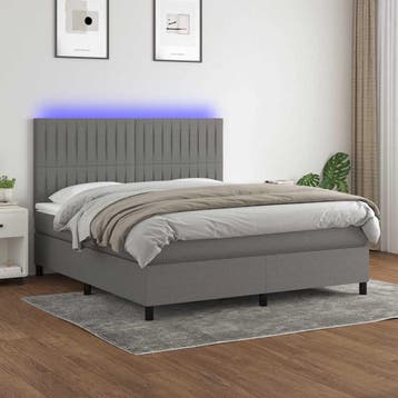 vidaXL Boxspring met matras en LED stof donkergrijs 160x200, Verzenden