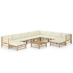 vidaXL 11-delige Loungeset met crèmewitte kussens bamboe, Verzenden, Nieuw, Loungeset