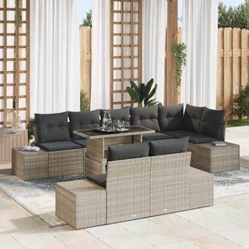 vidaXL Tuinbank Set met opslag 9 pcs Lichtgrijs Poly rattan, Tuin en Terras, Verzenden, Nieuw