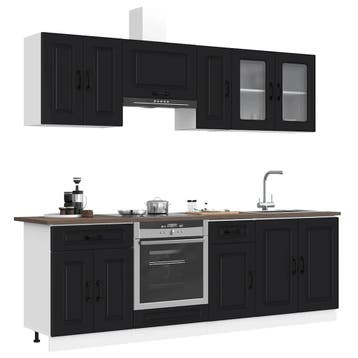vidaXL 8-delige Keukenkastenset Kalmar bewerkt hout zwart, Verzenden, Nieuw