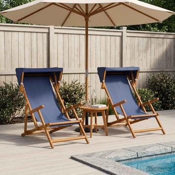 vidaXL Ligstoel 2 pcs 3 Positie massief eucalyptushout Blauw, Verzenden