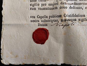 Oud certificaat van echtheid van een reliekschrijn - carta