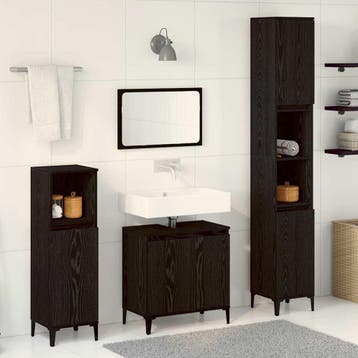 vidaXL Badkamermeubel Set 3 st Zwart Eiken 30 x 30 x 180 cm, Huis en Inrichting, Badkamer | Badkamermeubels, Verzenden, Nieuw