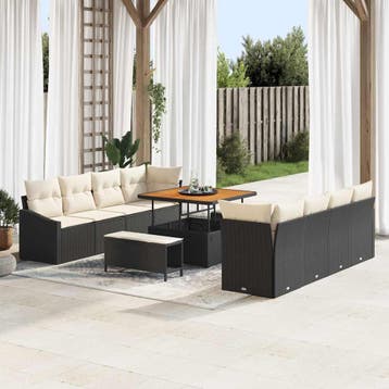 vidaXL Tuinbank Set 11 st Zwart poly rattan, Verzenden, Nieuw