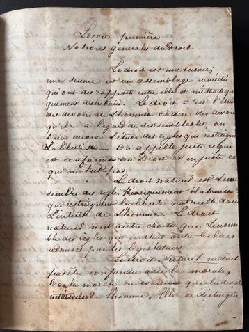 Manuscrit anonyme - Important cours manuscrit de droit du