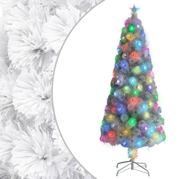 vidaXL Kunstkerstboom met verlichting 210 cm glasvezel wit, Diversen, Kerst, Nieuw, Verzenden