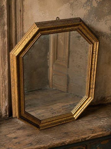 Spiegel - Hout, Glas - achtkante spiegel