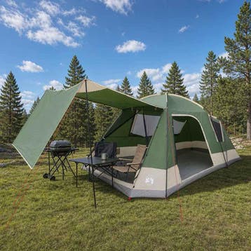 vidaXL Huisje Tent met dak Groen 12-Persoons Polyester en, Caravans en Kamperen, Tenten, Verzenden, Nieuw